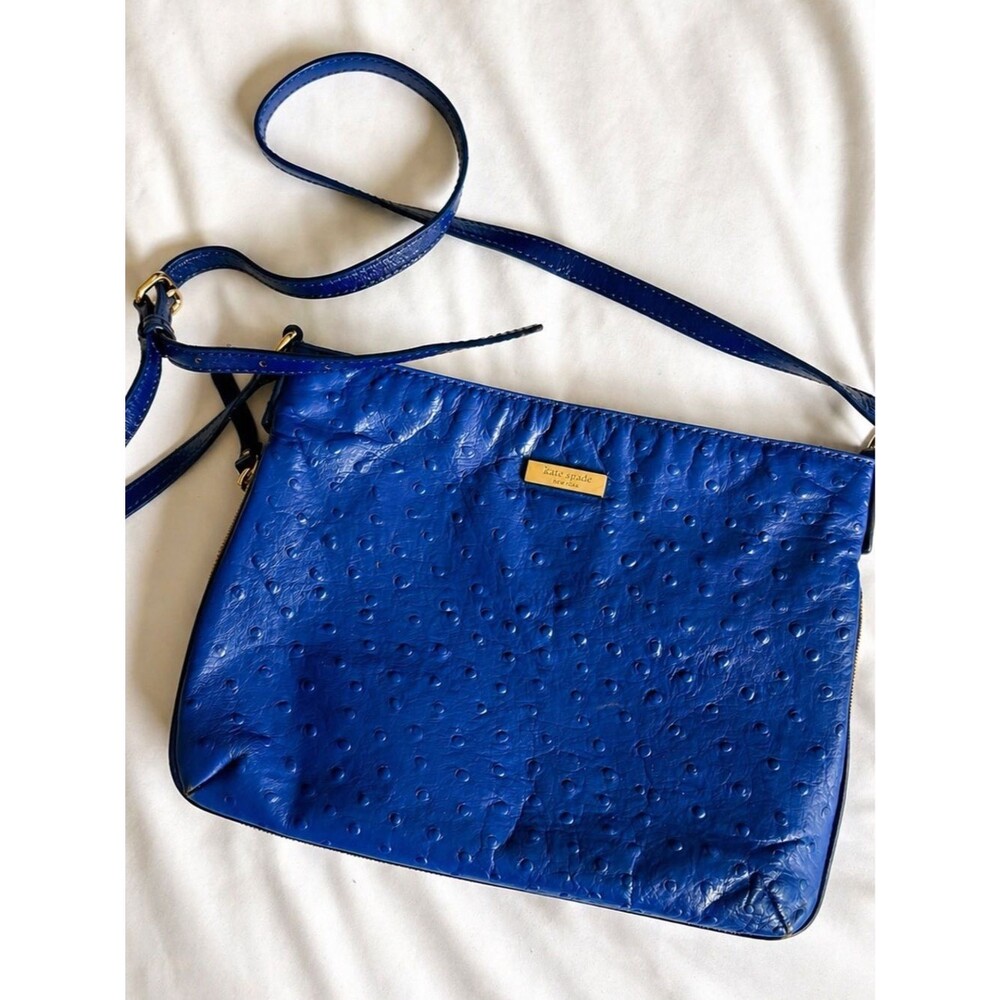 Kate Spade New York Blue Crossbody Bag | Textured Leather | Gold Hardware